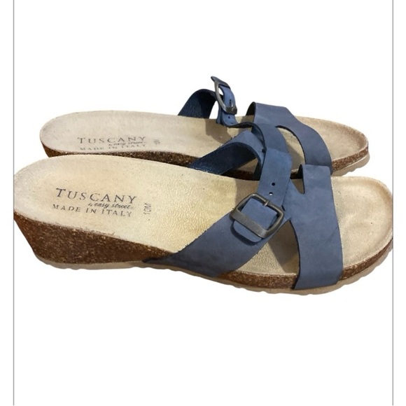 Tuscany By Easy Street Made in Italy Women's Blue Sandals suede straps size 10 - Picture 1 of 8
